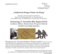 "Udalrich de Wengi - Ulrich von Weng" - Lichtbildervortrag